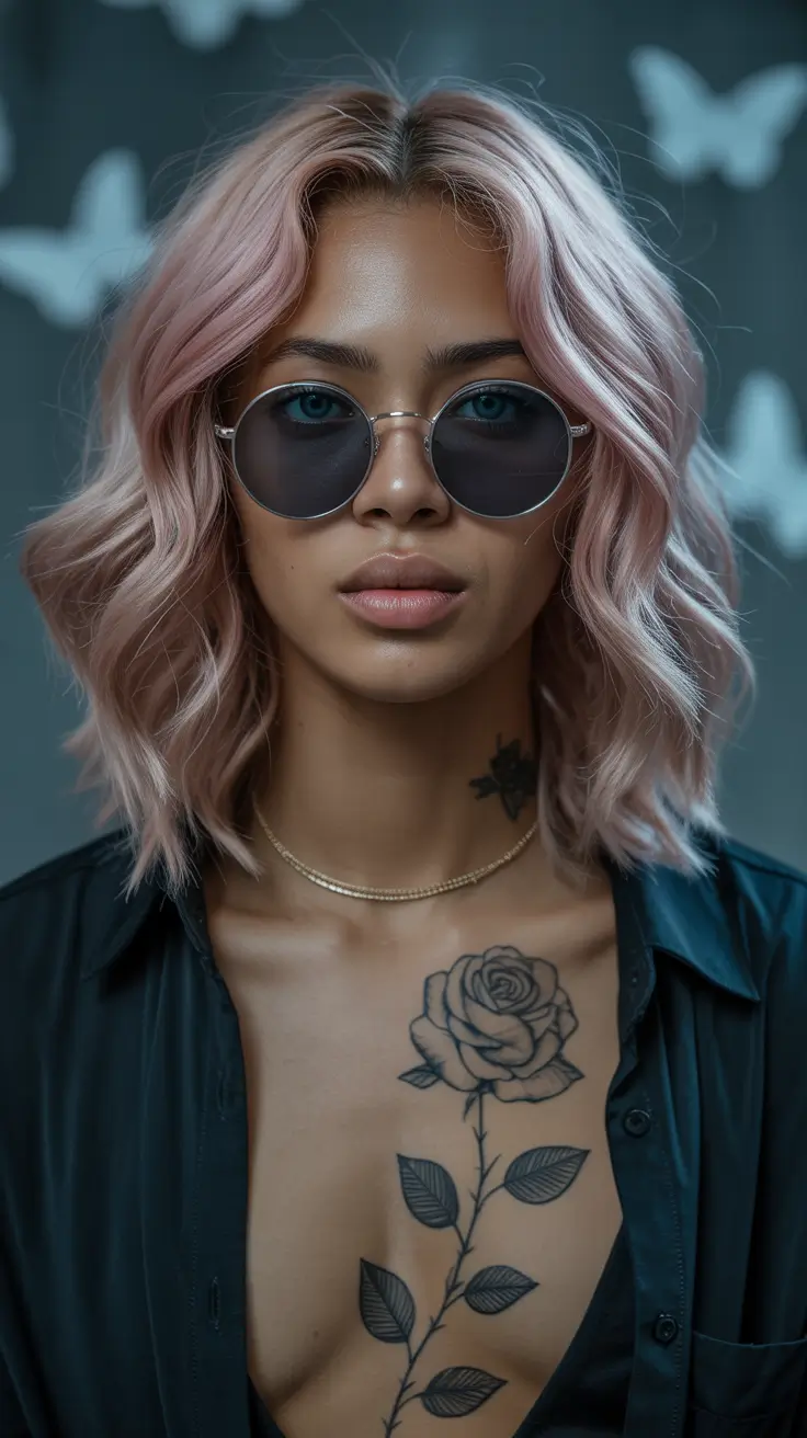 winter hair colors for black women 2025-2026 Soft Pastel Pink Bob with Wavy Texture