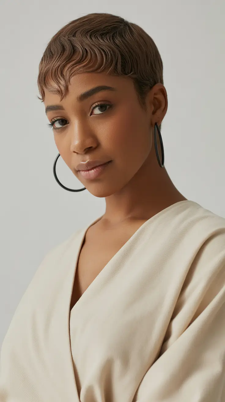 winter hair colors for black women 2025-2026 Retro Waves in a Modern Short Crop