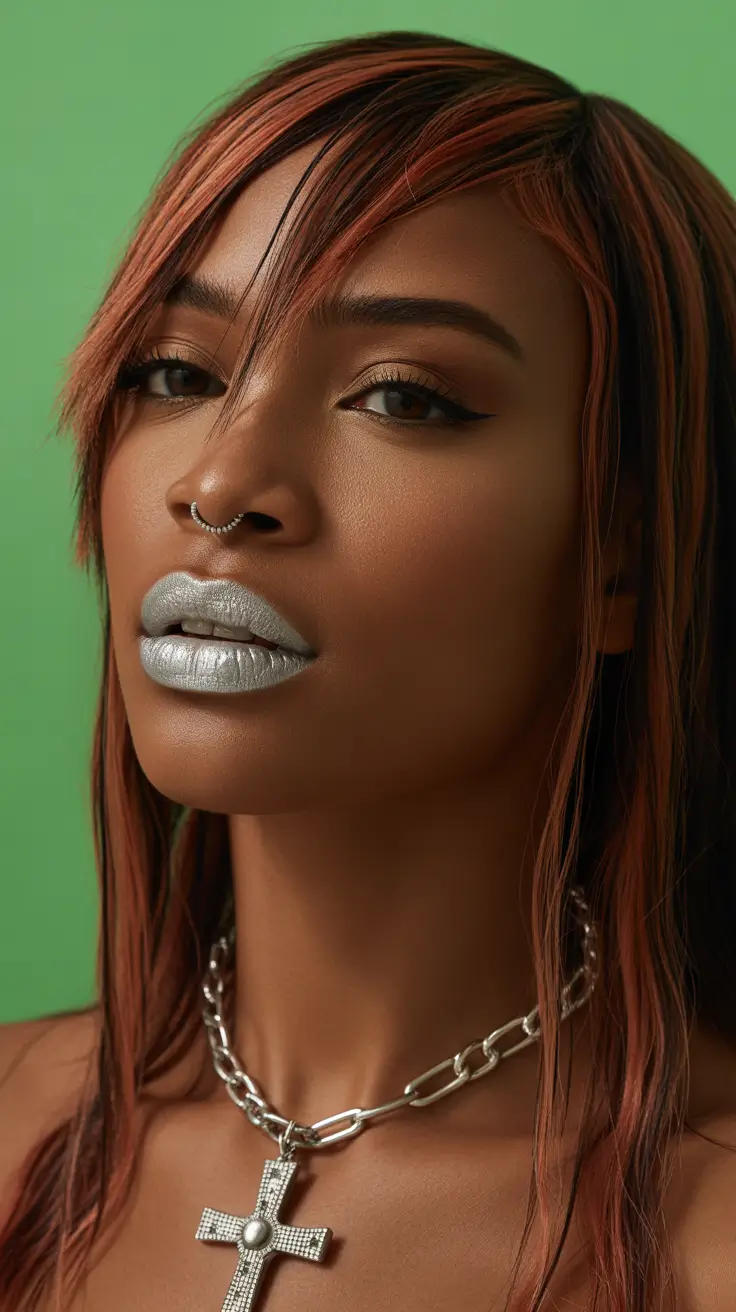 winter hair colors for black women 2025-2026 Bronze Streaked Dimension
