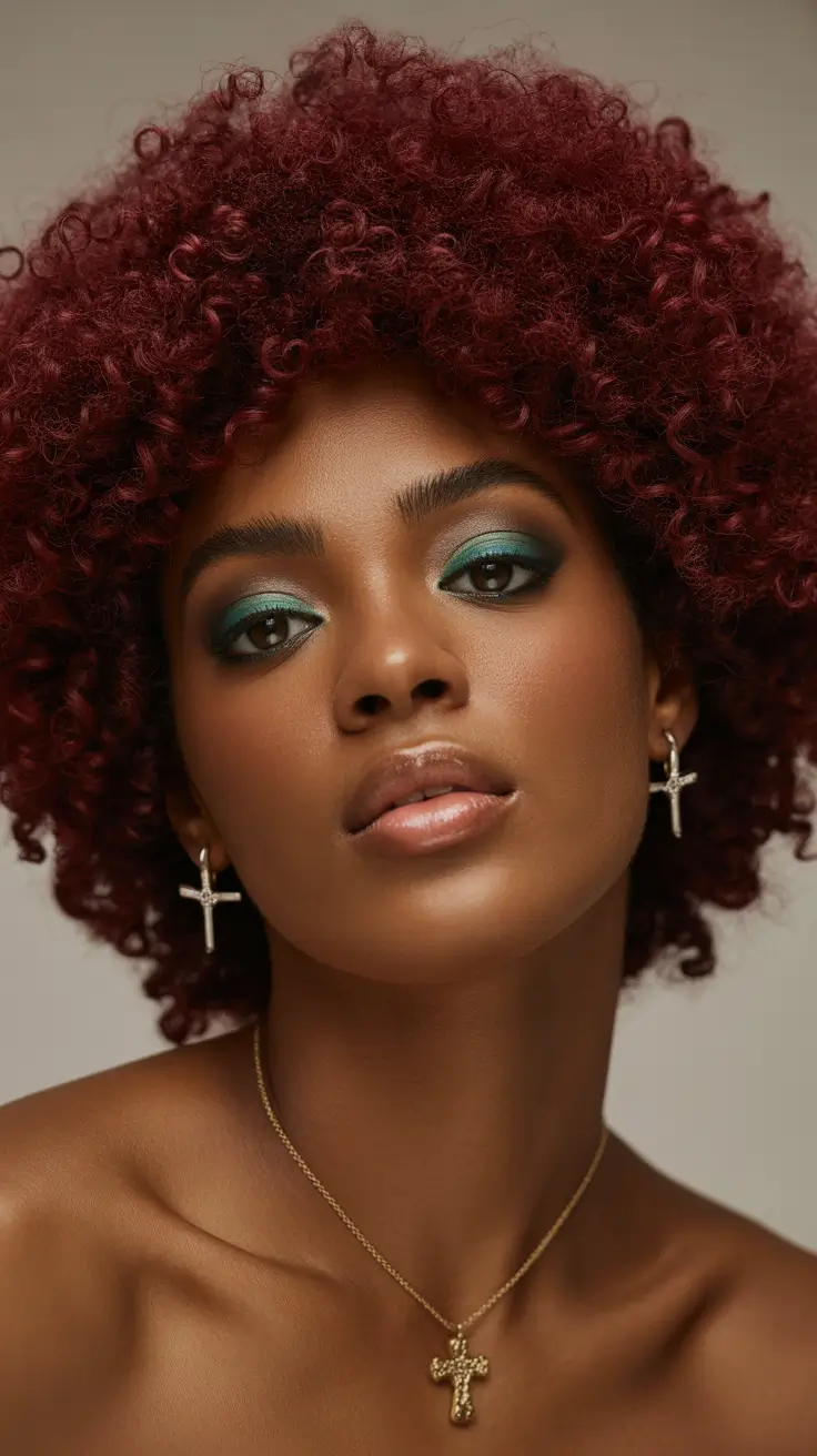 winter hair colors for black women 2025-2026 Berry-Toned Natural Curls