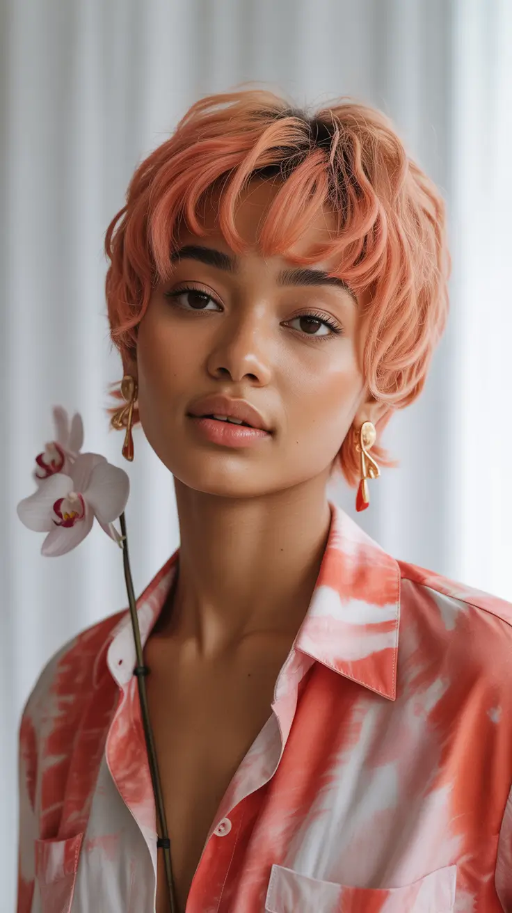 winter hair colors for black women 2025-2026 Peach-Toned Pixie Play