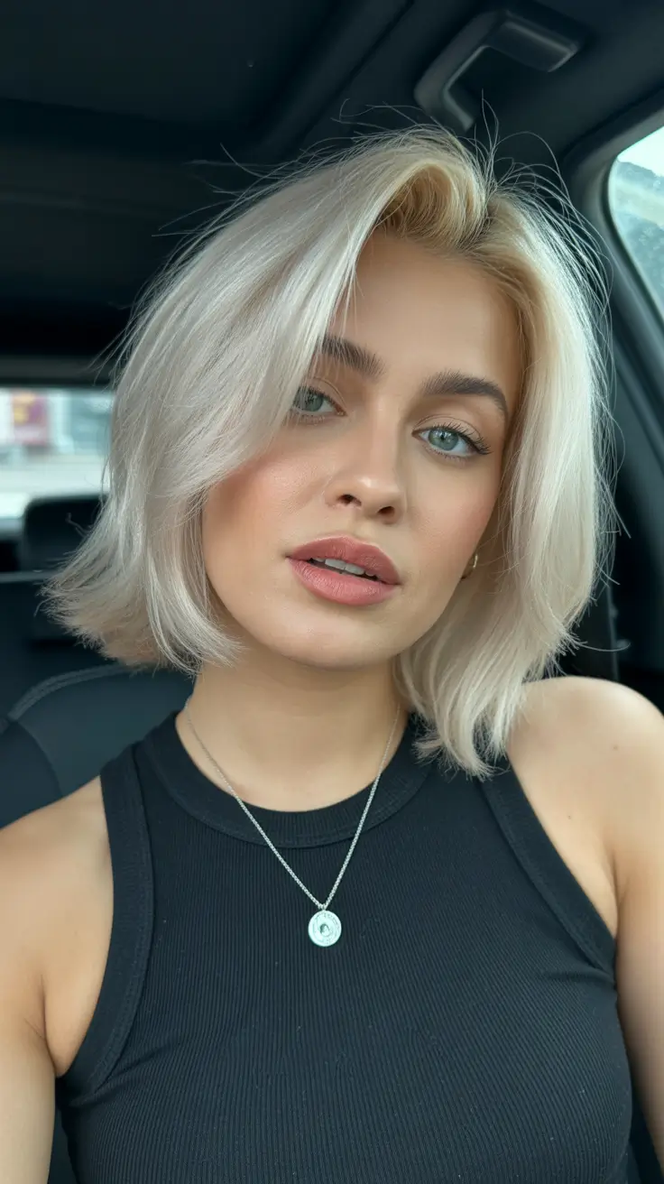 winter hair colors for blondes 2025-2026 Frosty Layered Bob