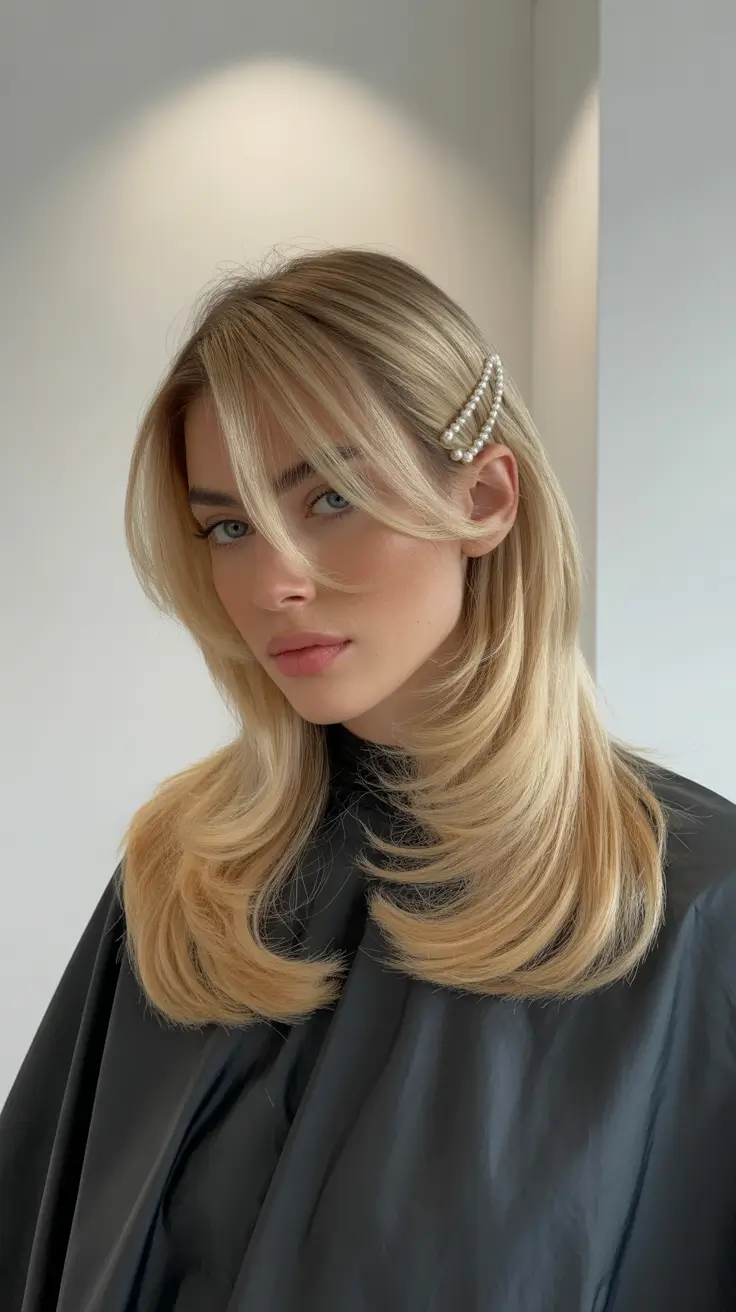 winter hair colors for blondes 2025-2026 Polished Layers with Pearl Accessories
