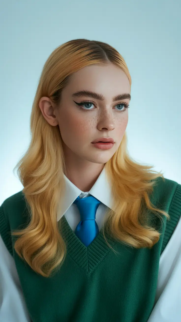 winter hair colors for blondes 2025-2026 Golden Sleek Waves with Retro Vibes
