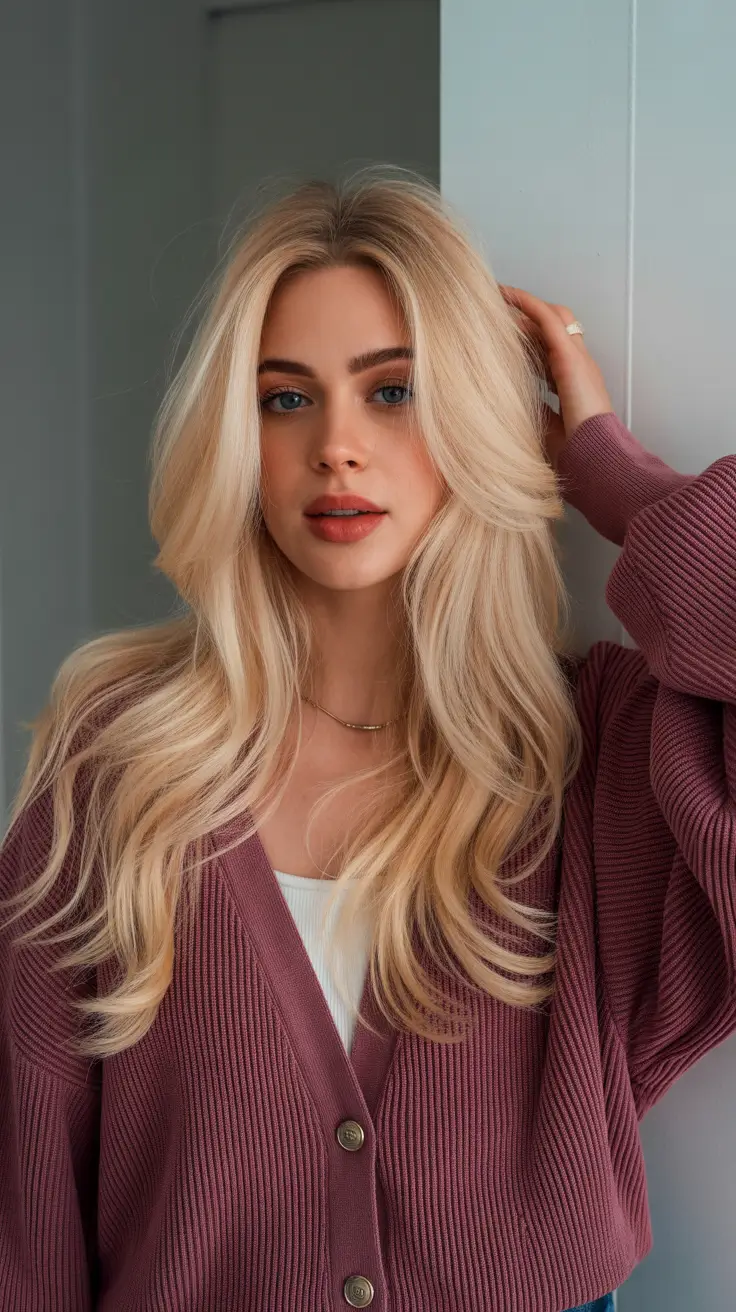 winter hair colors for blondes 2025-2026 Voluminous Layered Blonde