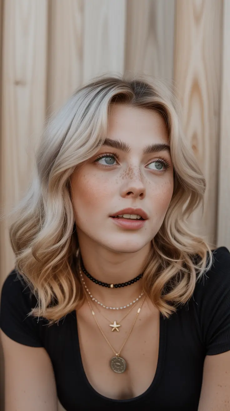 winter hair colors for blondes 2025-2026 Textured Lob with Beachy Winter Waves