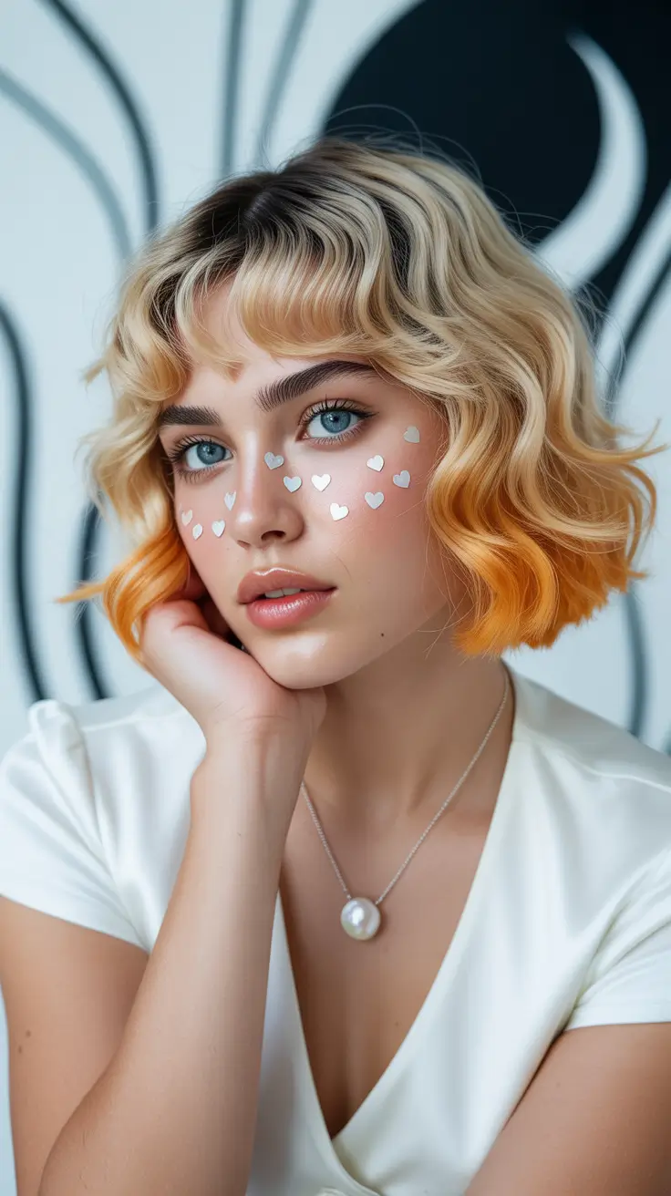 winter hair colors for blondes 2025-2026 Peach-Orange Peekaboo Bob