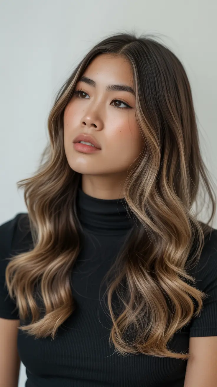 winter hair colors for brown hair 2025-2026 Subtle Balayage Waves
