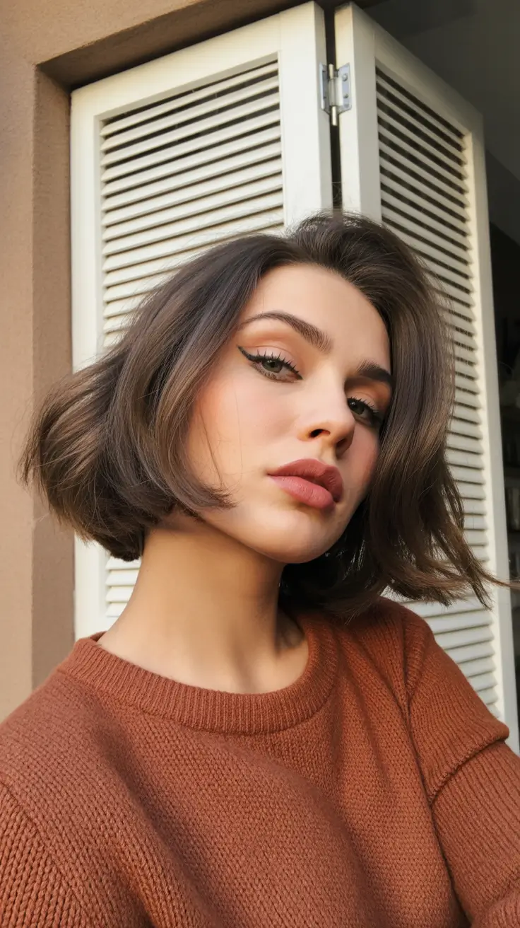 winter hair colors for brown hair 2025-2026 Short Bob with Winter Burgundy Undercurrents
