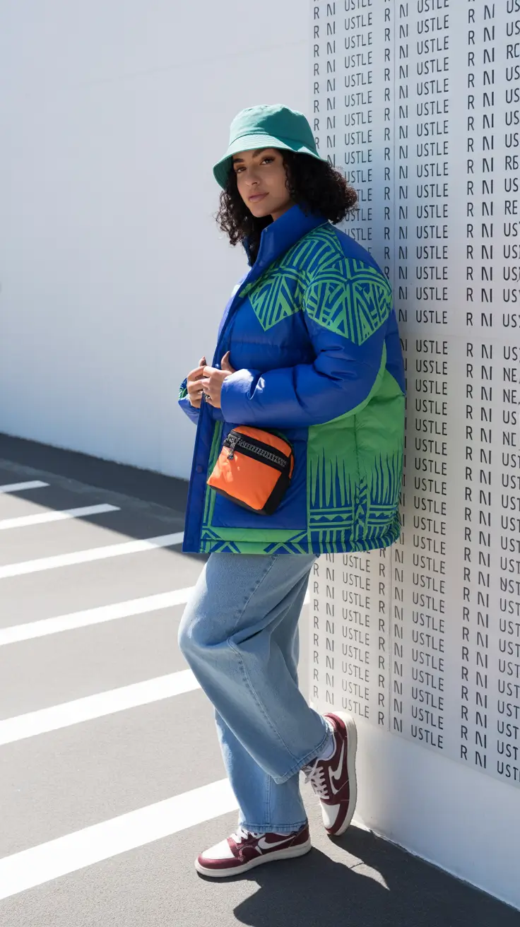 curvy winter outfits 2025-2026 Color Pop Streetwear with a Retro Twist