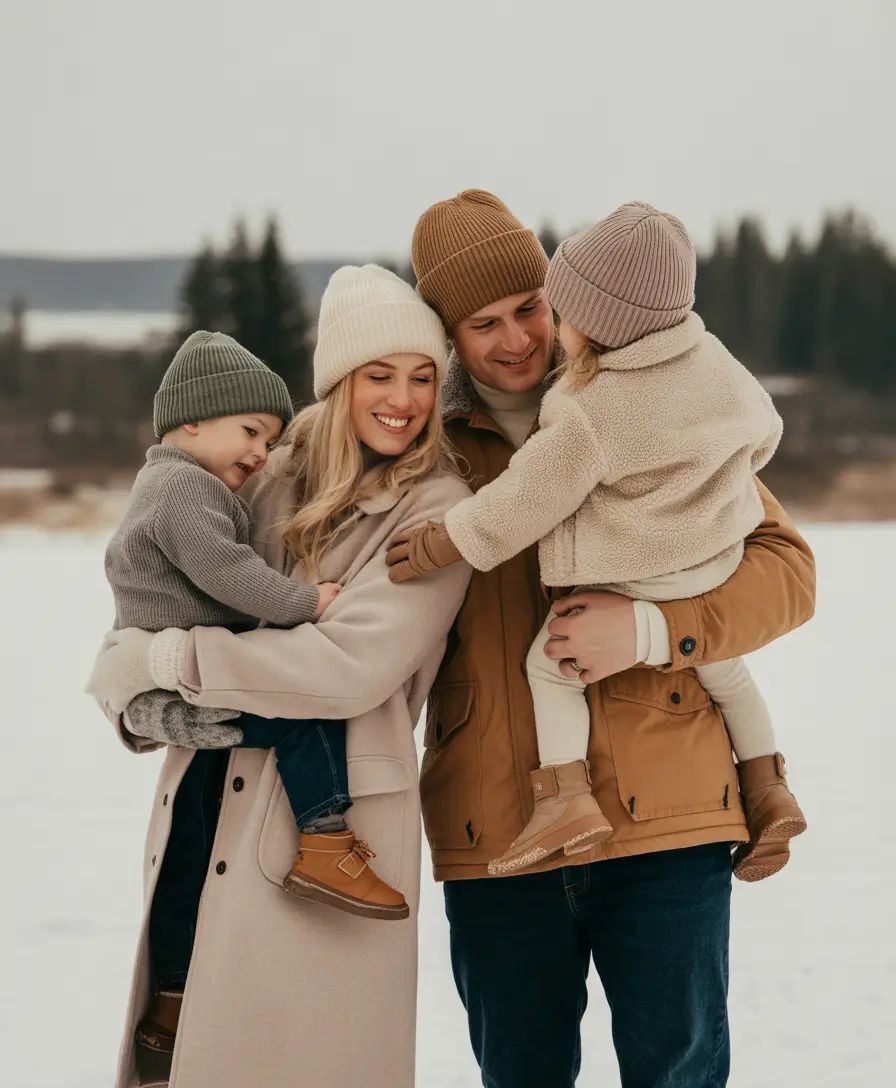 winter family photo outfits 2025-2026 Muted Neutrals That Melt Into Each Other