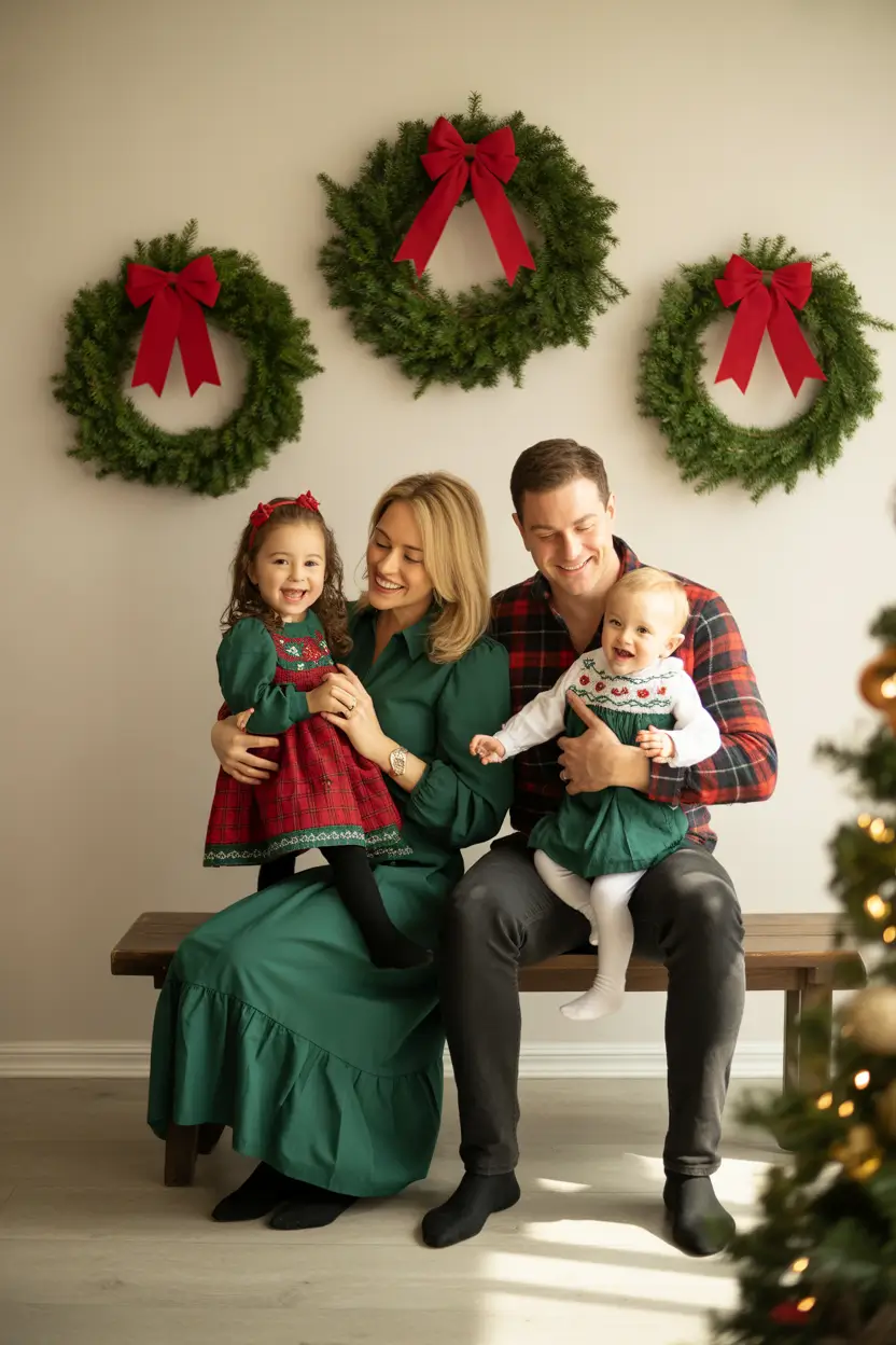 winter family photo outfits 2025-2026 Traditional Meets Playful in Red and Green
