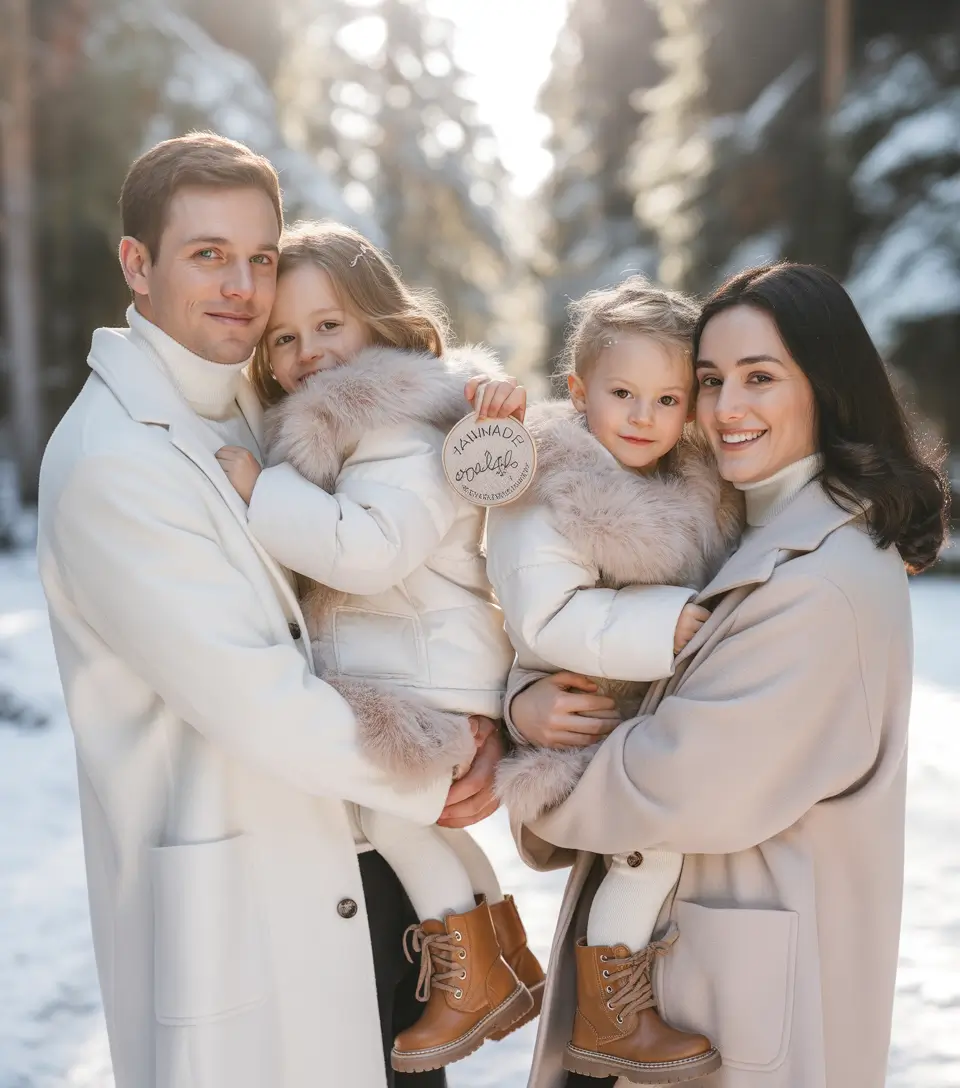 winter family photo outfits 2025-2026 Soft Neutrals and Fur for an Elevated Outdoor Moment