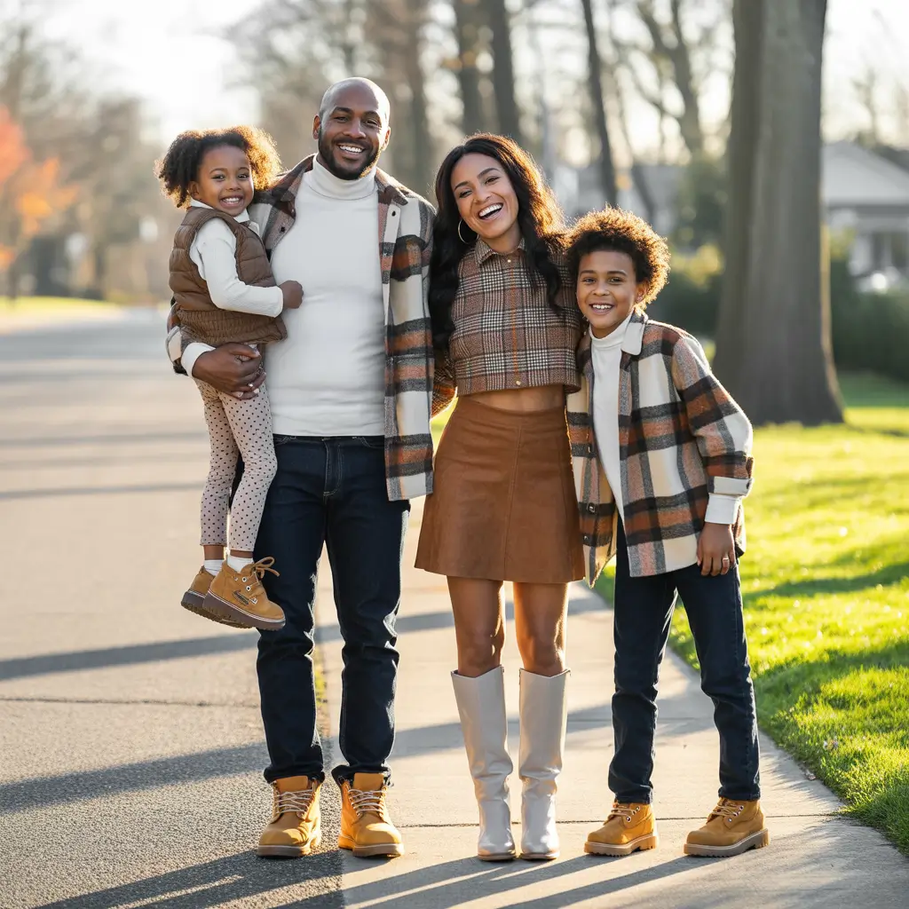 winter family photo outfits 2025-2026 Retro Autumnal Plaids with Suede and Ivory Accents