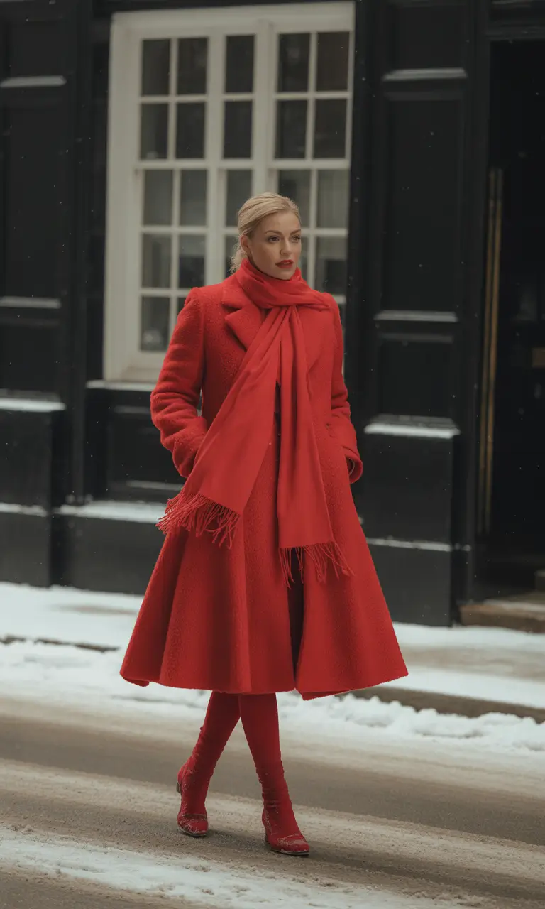winter fashion inspo 2025 Red drama in the snow