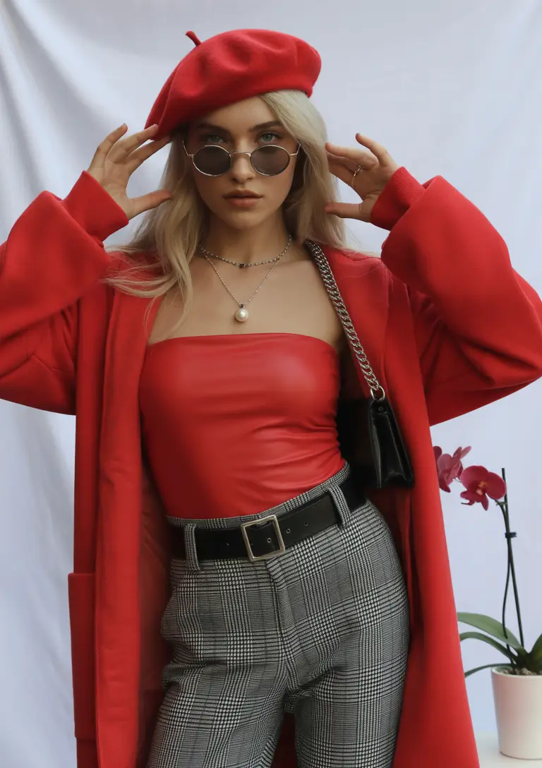winter fashion inspo 2025 Cherry Red Meets Power Plaid