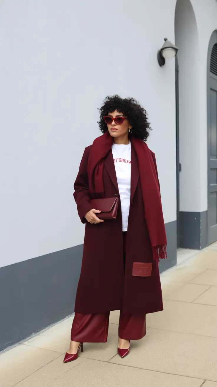 winter fashion inspo 2025 Monochrome burgundy power