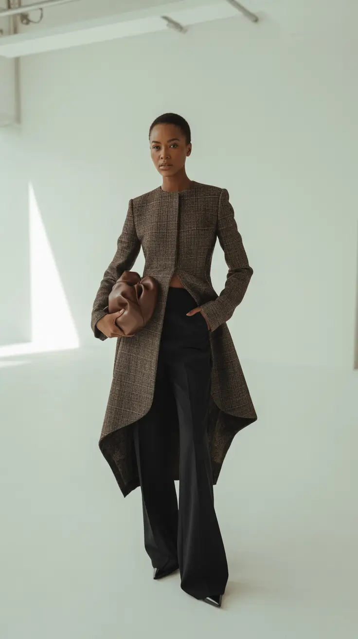 nyc winter outfits 2025-2026 Asymmetrical Tailored Coat with Wide Pants