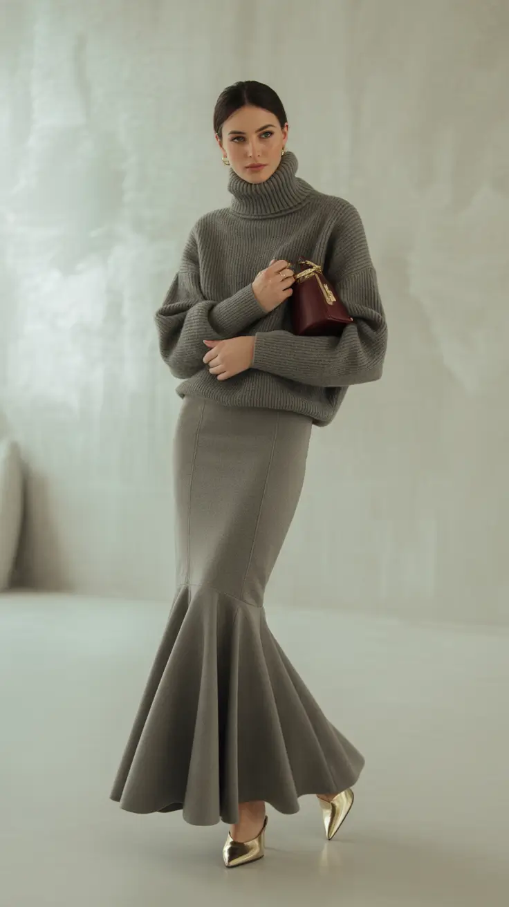 nyc winter outfits 2025-2026 Cozy Knit with Mermaid Skirt