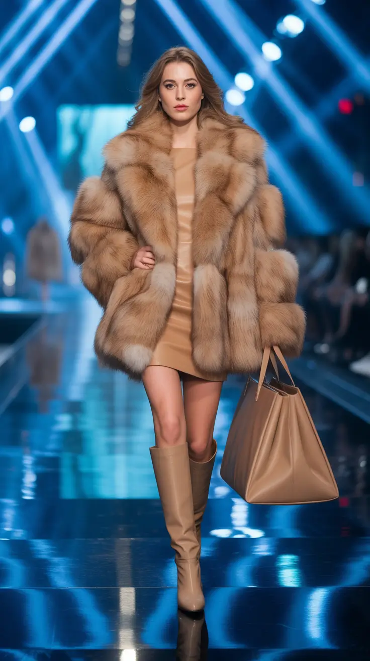 nyc winter outfits 2025-2026 Luxurious Neutral Fur and Mini Dress