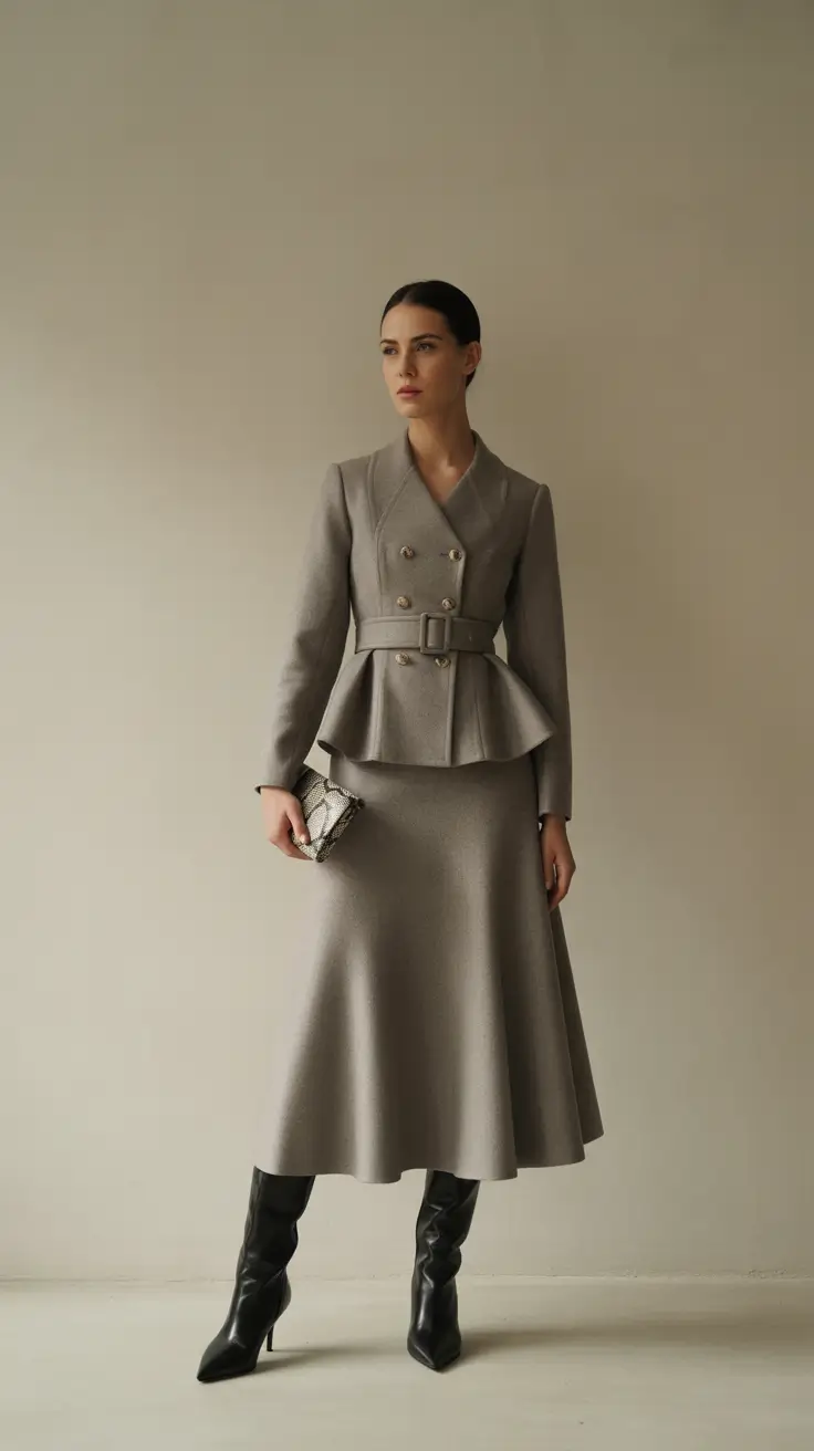 winter fits 2025-2026 Elegant Belted Skirt Set