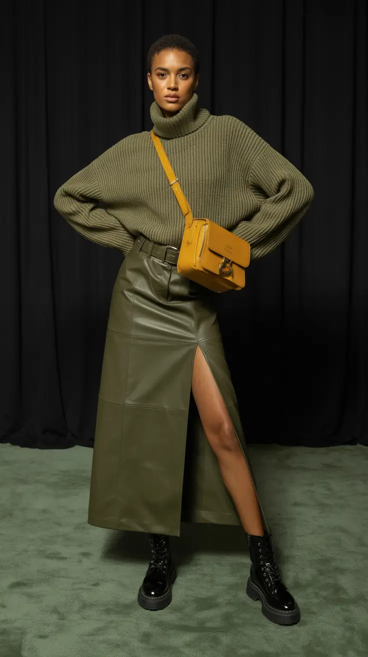 winter fits 2025-2026 Olive Layers with Bold Accessories