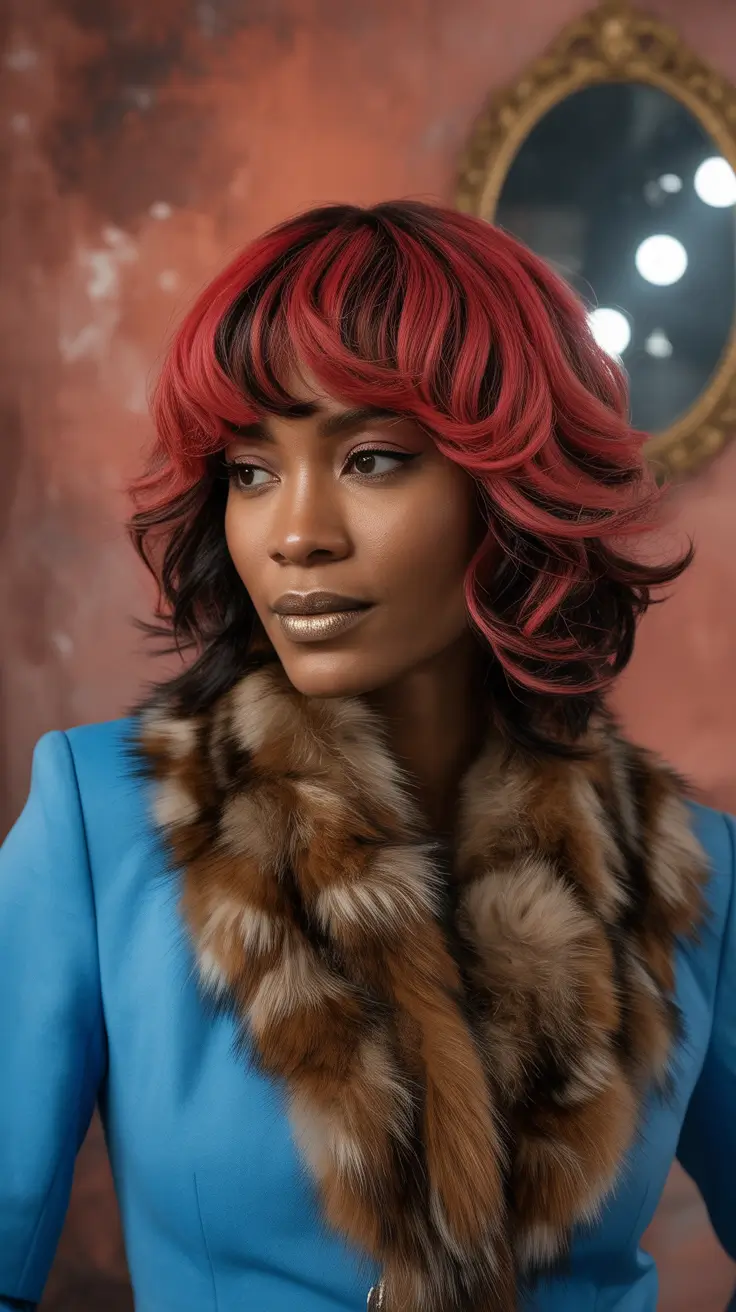 winter hair colors for brunettes 2025-2026 Edgy Black and Red Shag