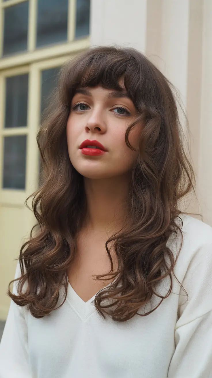 winter hair colors for brunettes 2025-2026 Classic Long Layers with Wispy Bangs