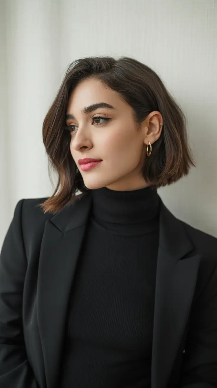 winter hair colors for brunettes 2025-2026 Chic Short Bob with Side Part