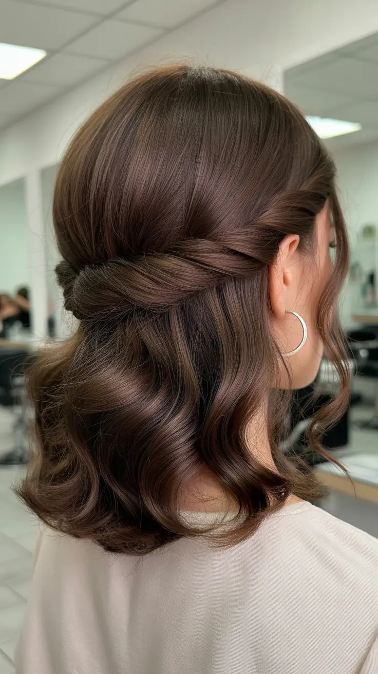 winter hair colors 2025-2026 for brunettes Polished Half-Up Waves with a Modern Twist