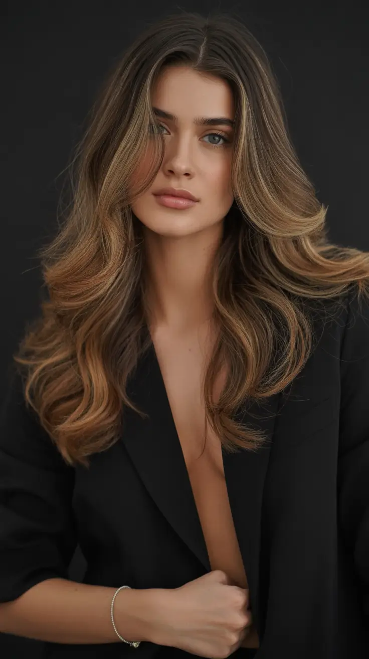 winter hair colors 2025-2026 for brunettes Balayage Dark Brown with Golden Dimension