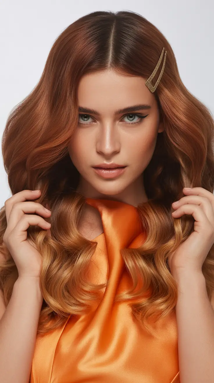 winter hair colors for brunettes 2025-2026 Auburn Ombre Waves