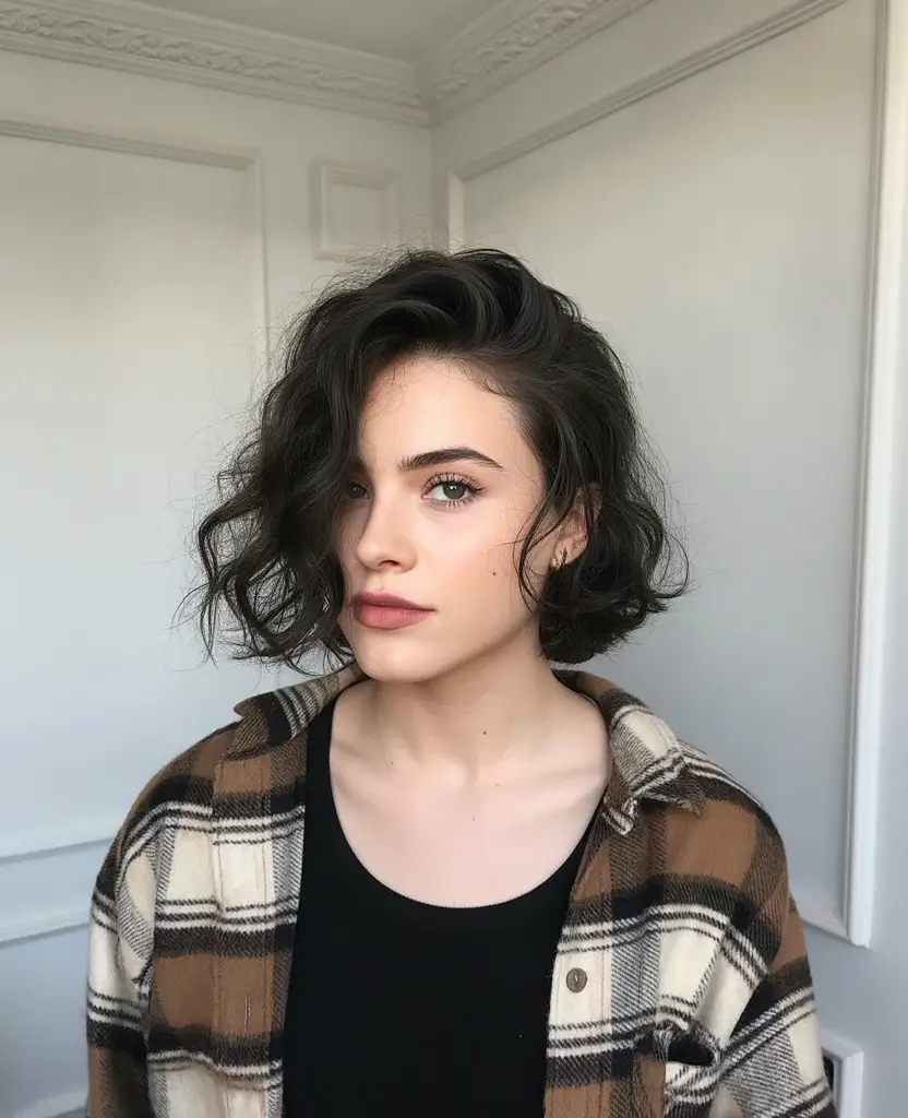 winter hair colors 2025-2026 Textured Brunette Bob with a Cool Edge