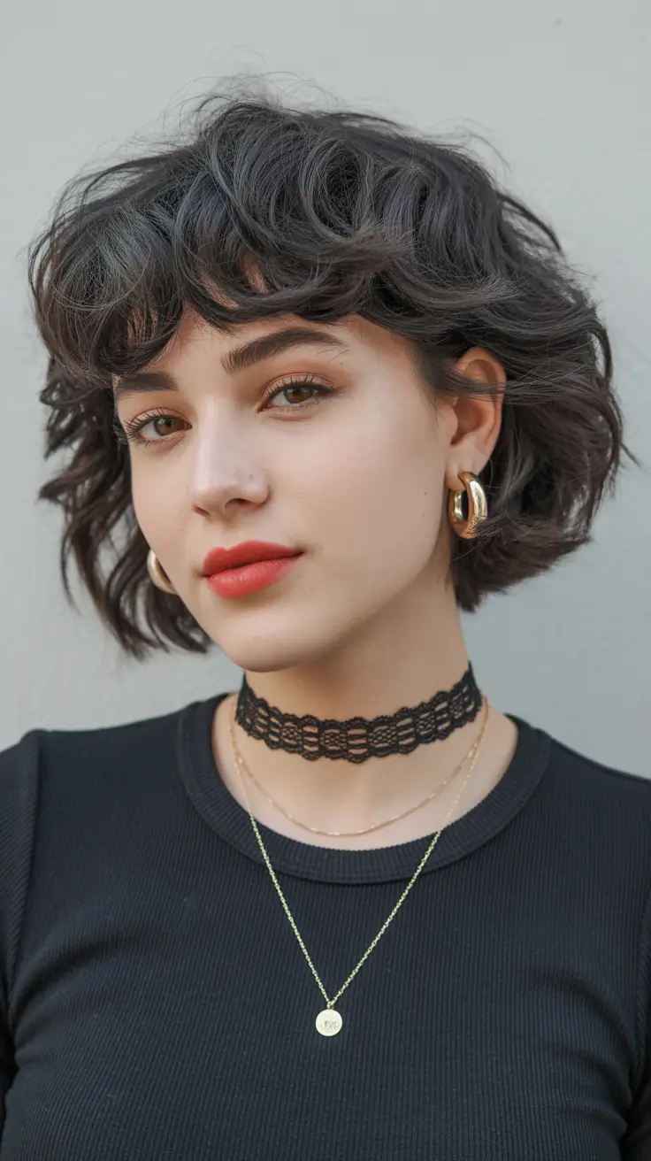 winter hair colors 2025-2026 Textured Short Bob with Fringe