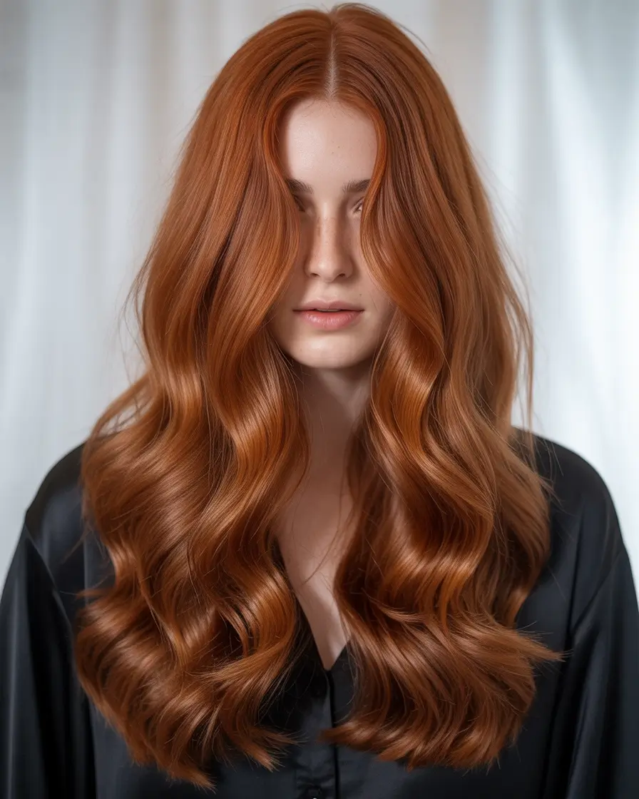 winter hair colors 2025-2026 Rich Copper Waves