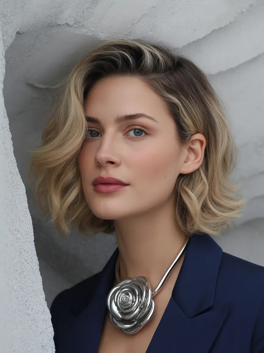 winter hair colors 2025-2026 Soft Blonde Waves with Dark Roots