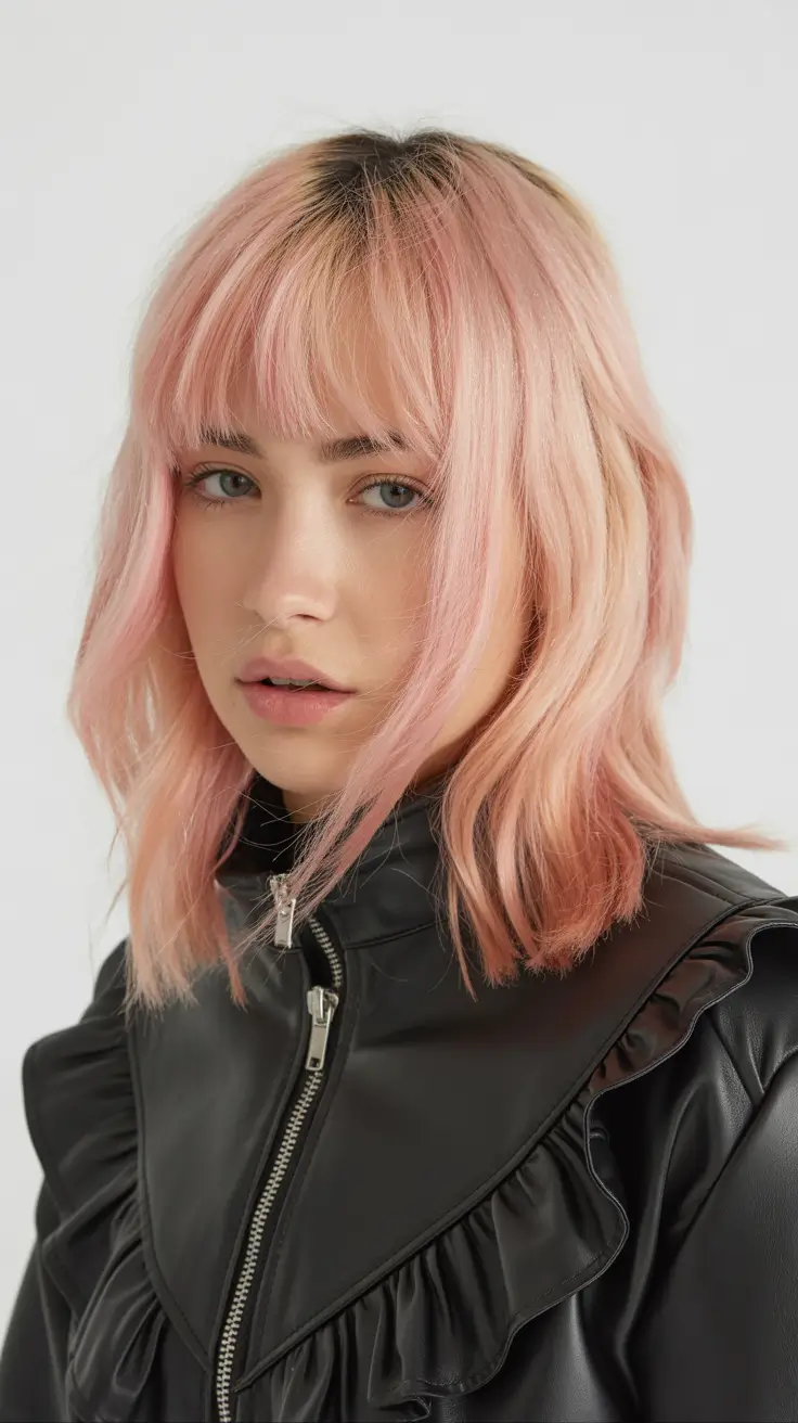 winter hair colors 2025-2026 Frosted Pink with Bangs
