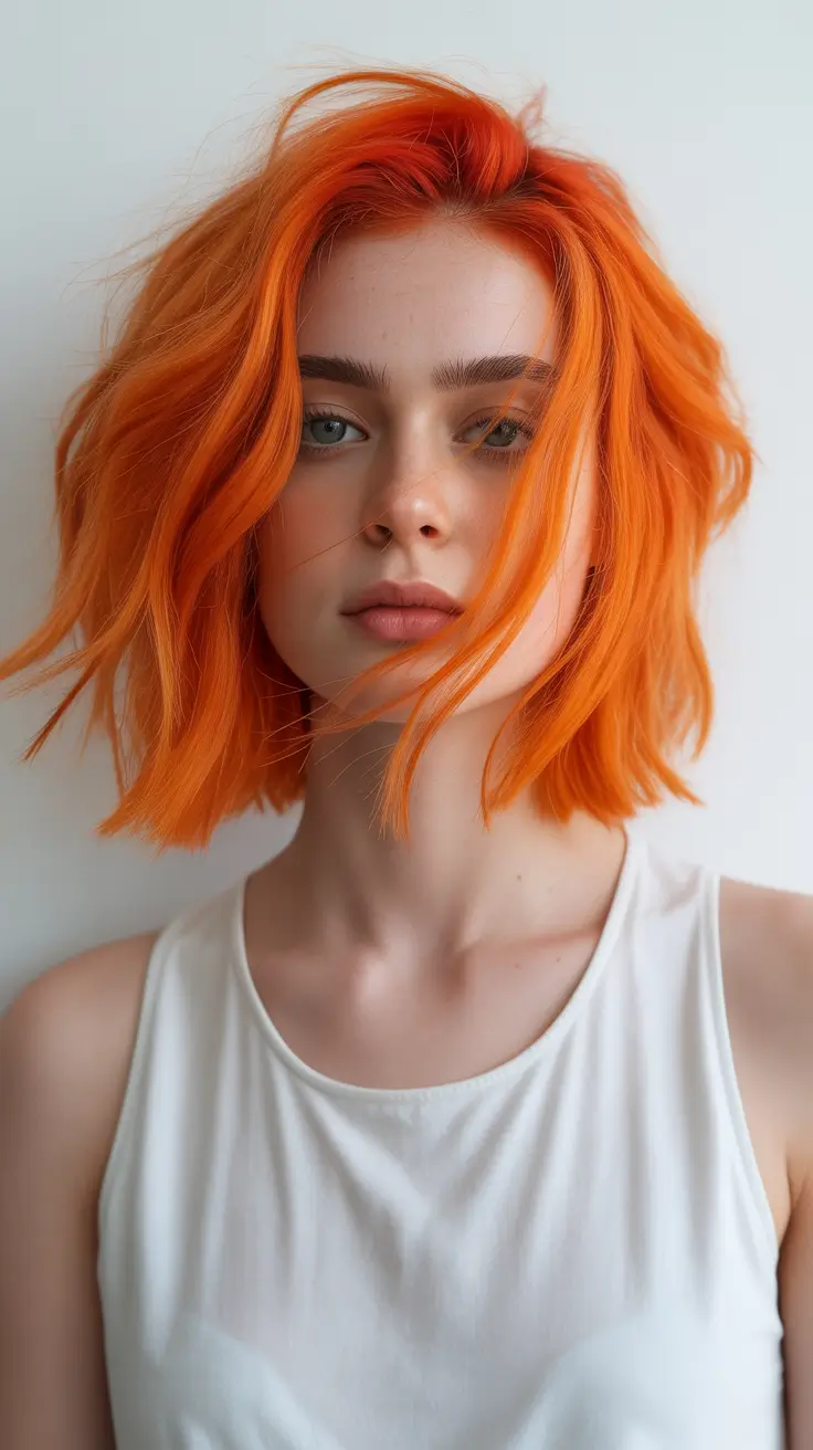 winter hair colors 2025-2026 Electric Tangerine Bob