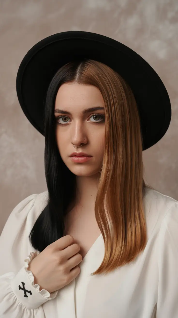 winter hair colors 2025-2026 Split-Tone Drama