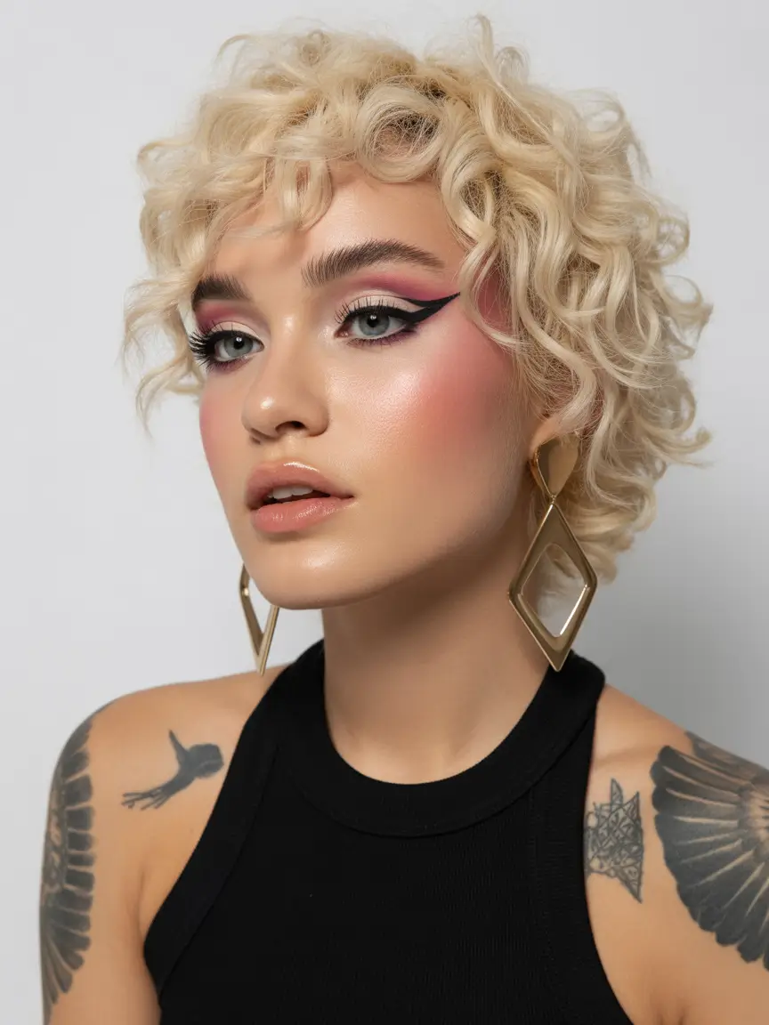 winter hair colors 2025-2026 Platinum Blonde with Playful Curls