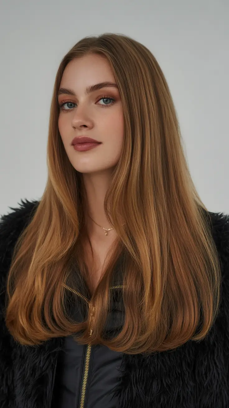 winter hair colors 2025-2026 Soft Caramel Blonde for Winter Glow