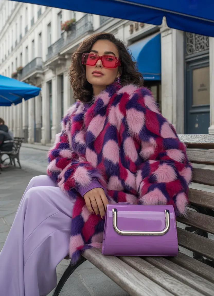 winter outfits aesthetic 2025-2026 Power Luxe in Purple and Fur