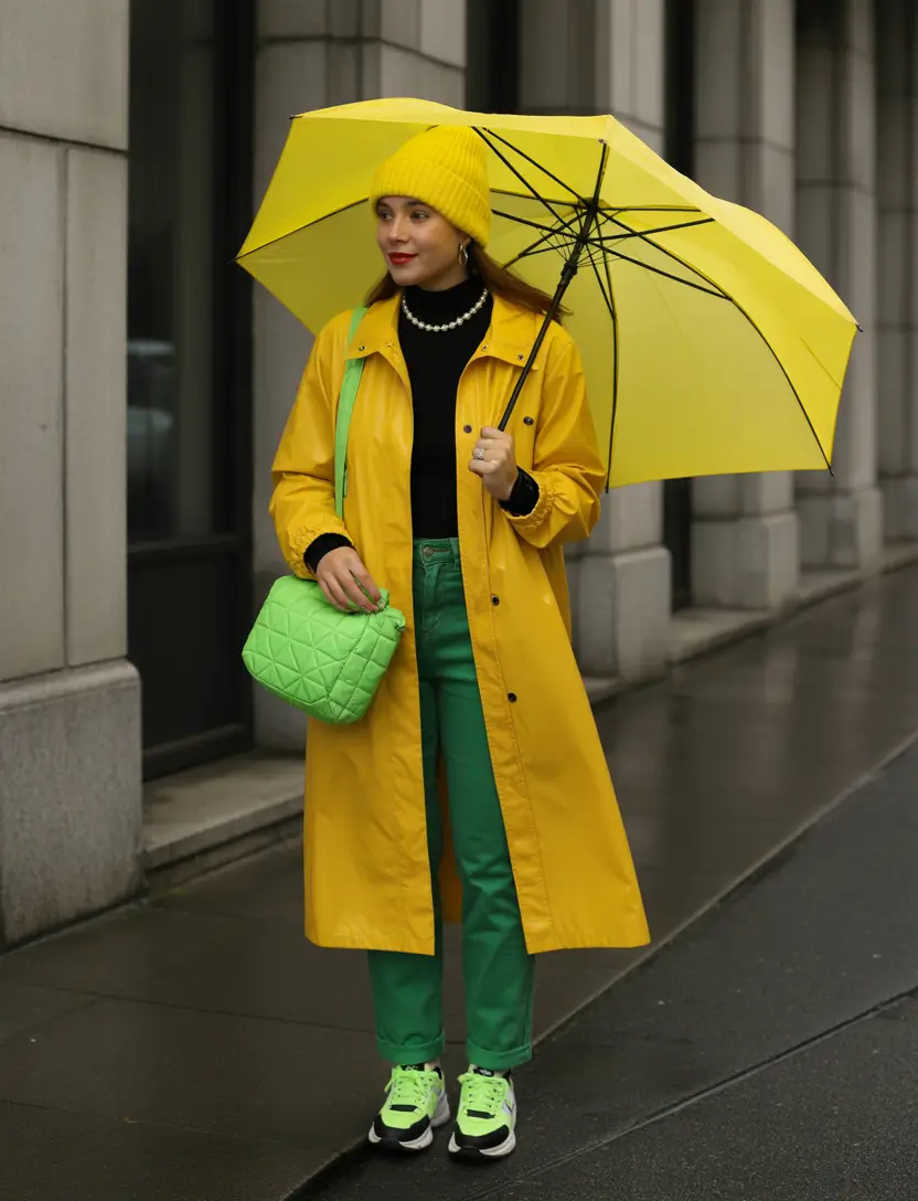 winter outfits aesthetic 2025-2026 Rainy Day Sunshine with a Twist