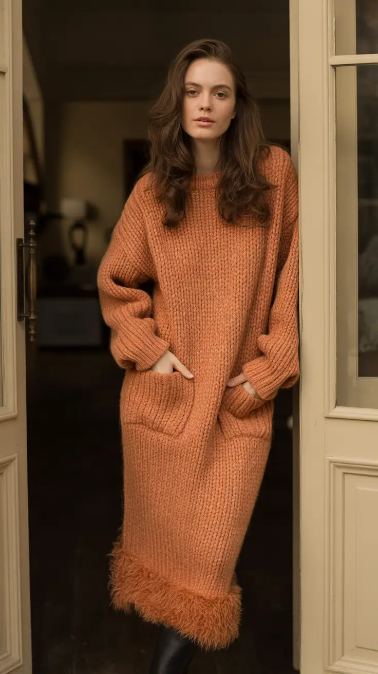 winter outfits cold 2025-2026 Cozy Rust Knit