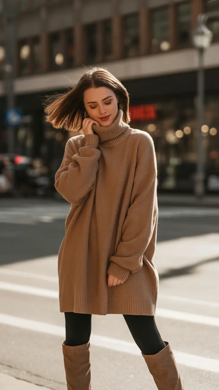 winter outfits inspiration 2025 Oversized Knit + Leggings = Soft Armor for Cold Days