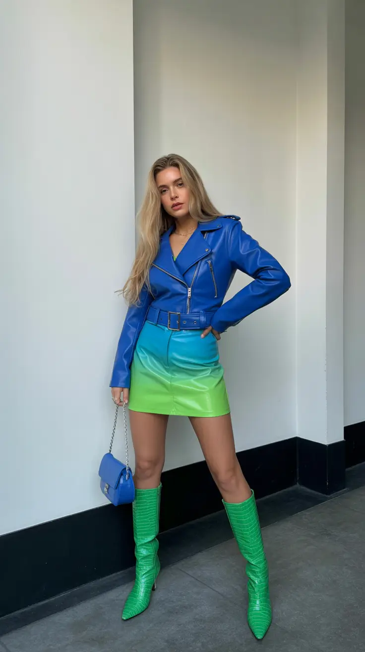 winter outfits inspiration 2025 Color Therapy: Neon Meets Leather in a Fearless Mood
