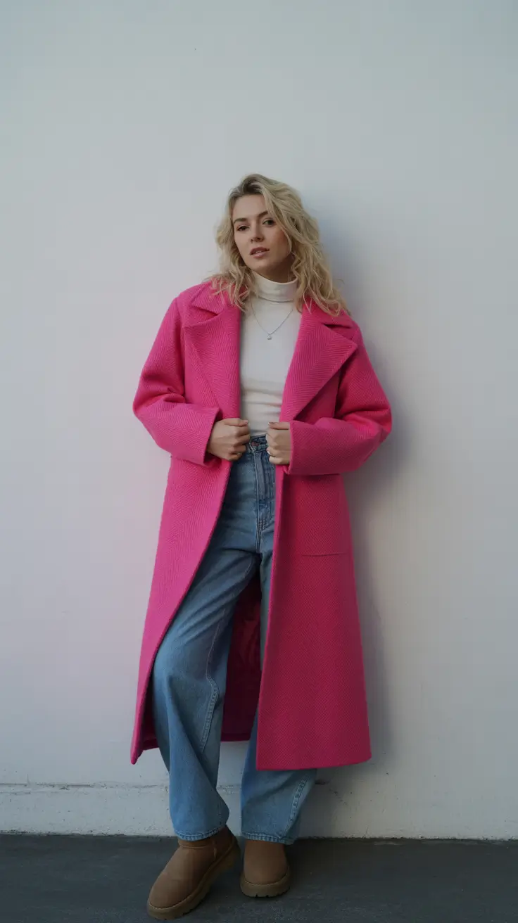 winter outfits inspiration 2025 Bubblegum Boldness Meets Cozy Staples