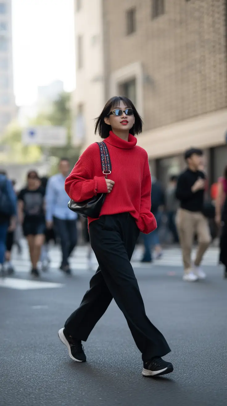 winter outfits inspiration 2025 Minimalism with a Red Statement