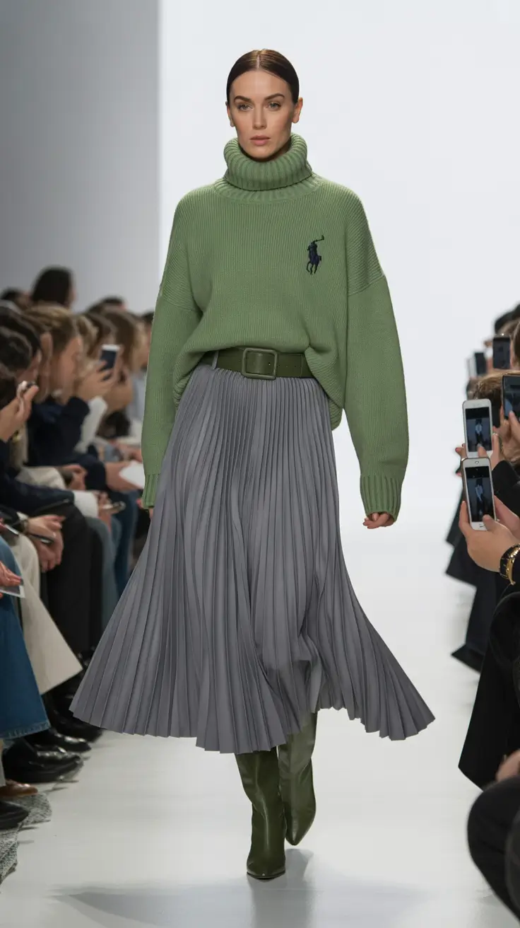 winter outfits over 40 2025-2026 Runway Green with Grey Elegance