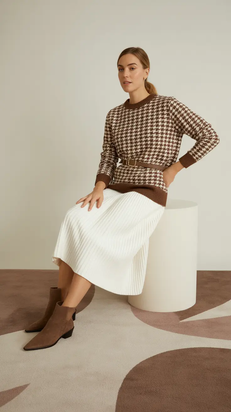 winter outfits over 40 2025-2026 Houndstooth Chic with a Twist